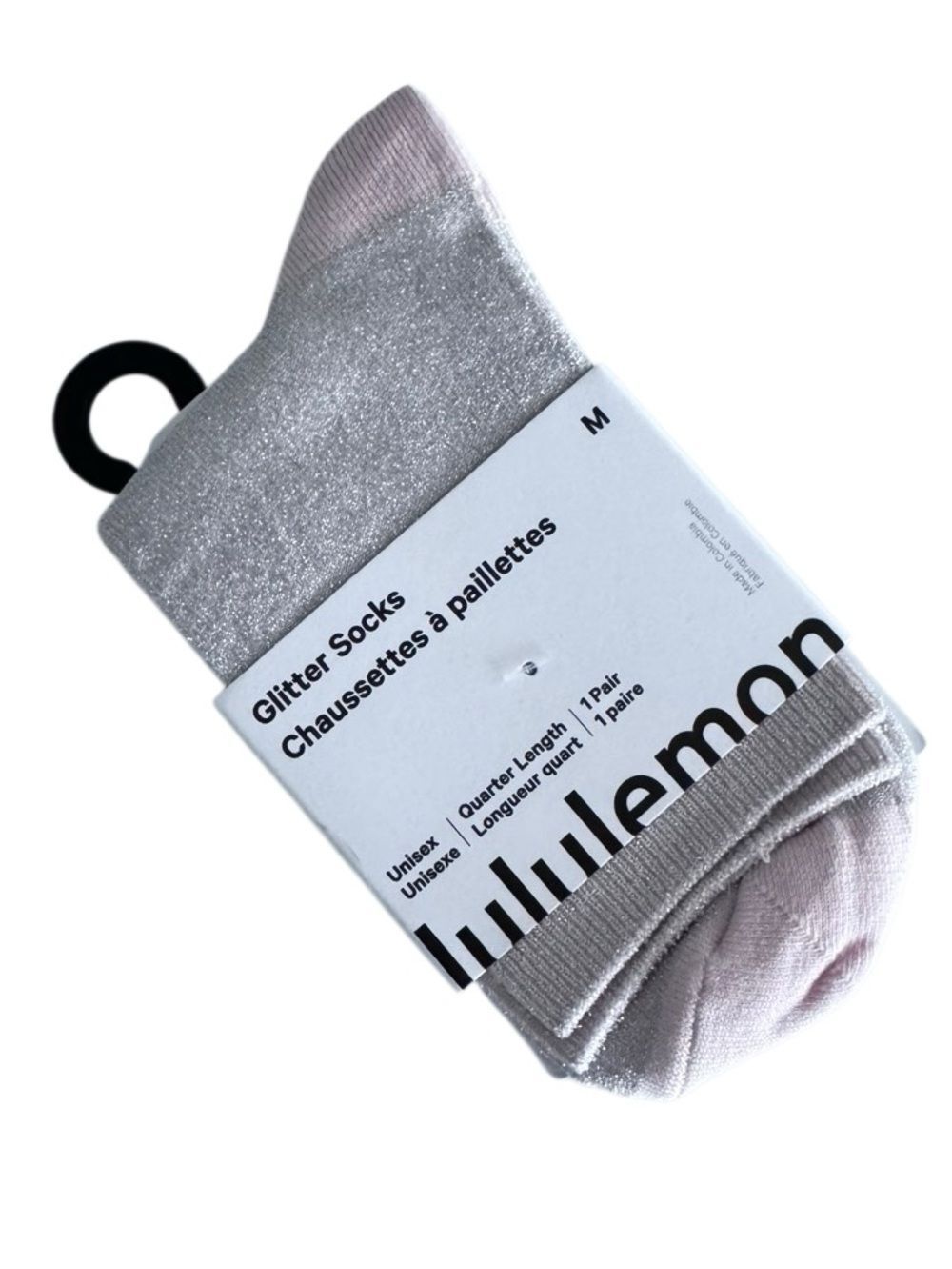 Lululemon Glitter Socks Quarter Length Blissful Pink with Silver Medium